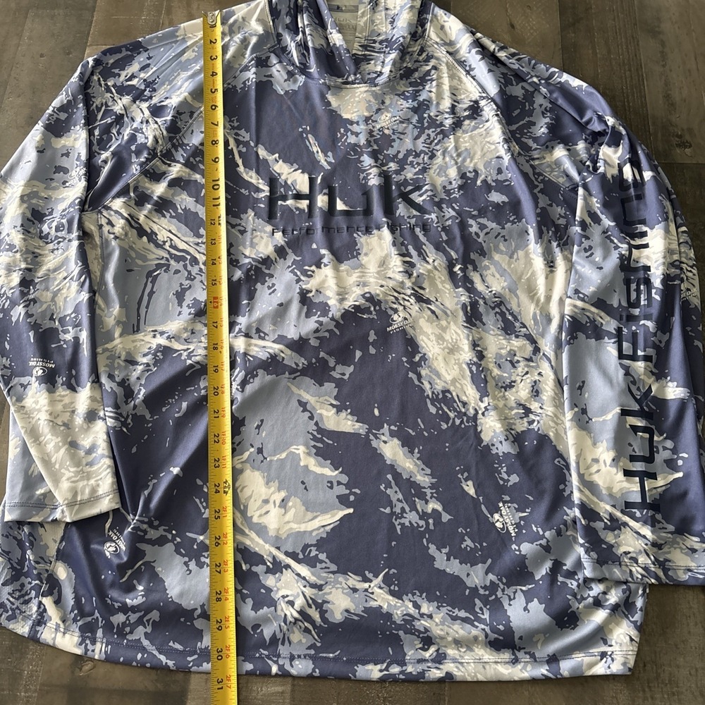 Huk Performance Fishing Hoodie Shirt Mens XXL Blue Camo Long Sleeve Outdoors - Picture 5 of 9